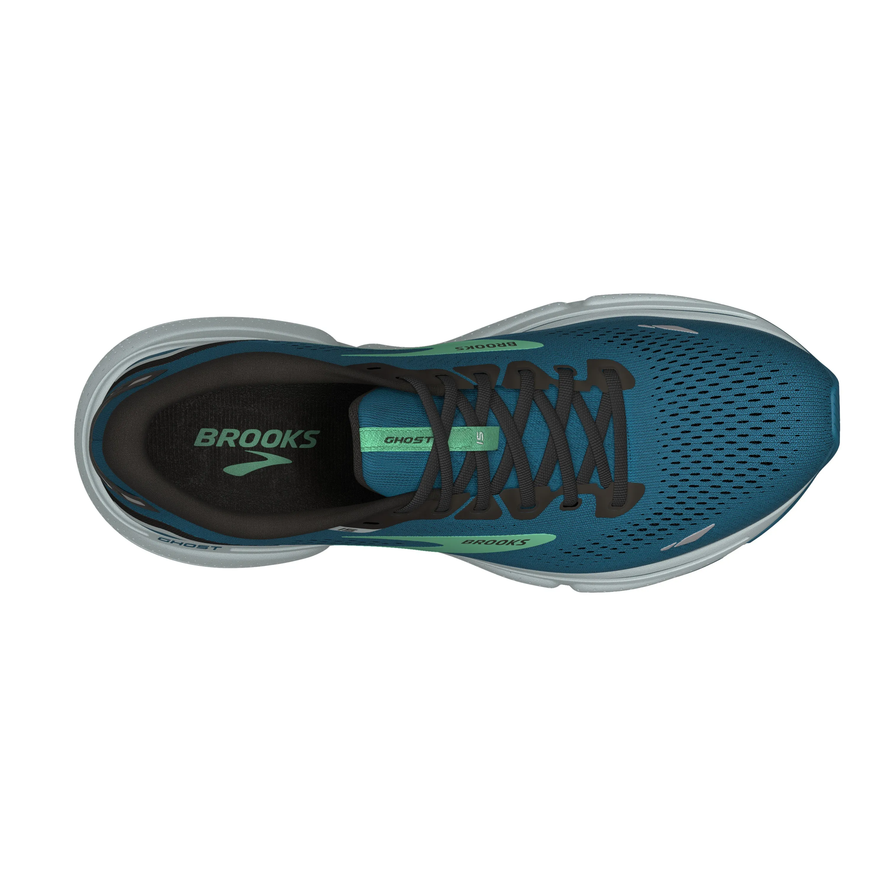 Men's Brooks Ghost 15 1103931D462 Color: Moroccan Blue/ Black/Spring Bud