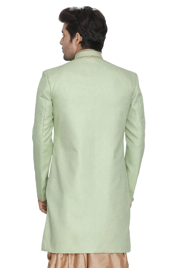 Men's Green Jute Cotton Blend Sherwani Top