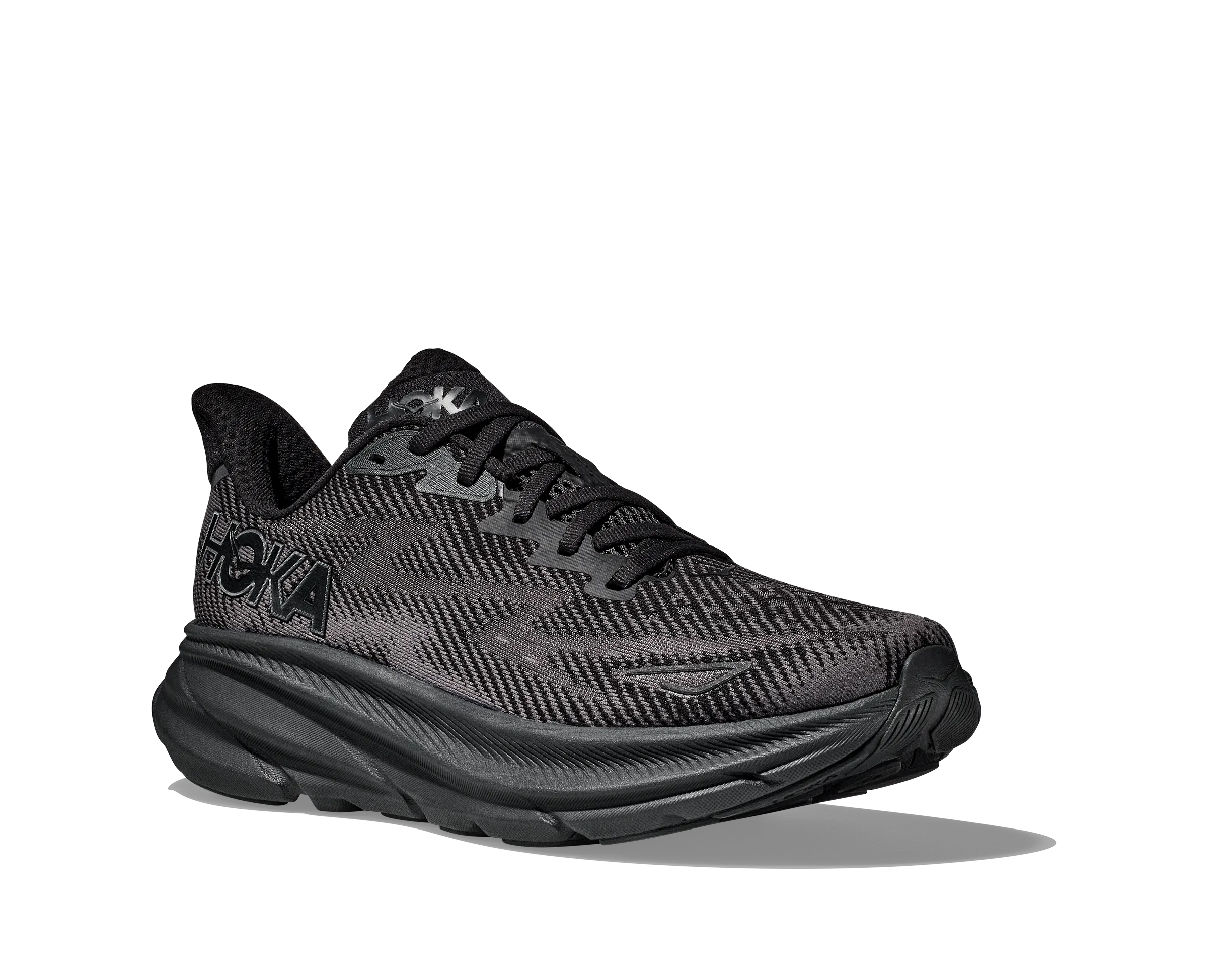 Men's Hoka Clifton 9 Color: Black/Black (WIDE WIDTH)