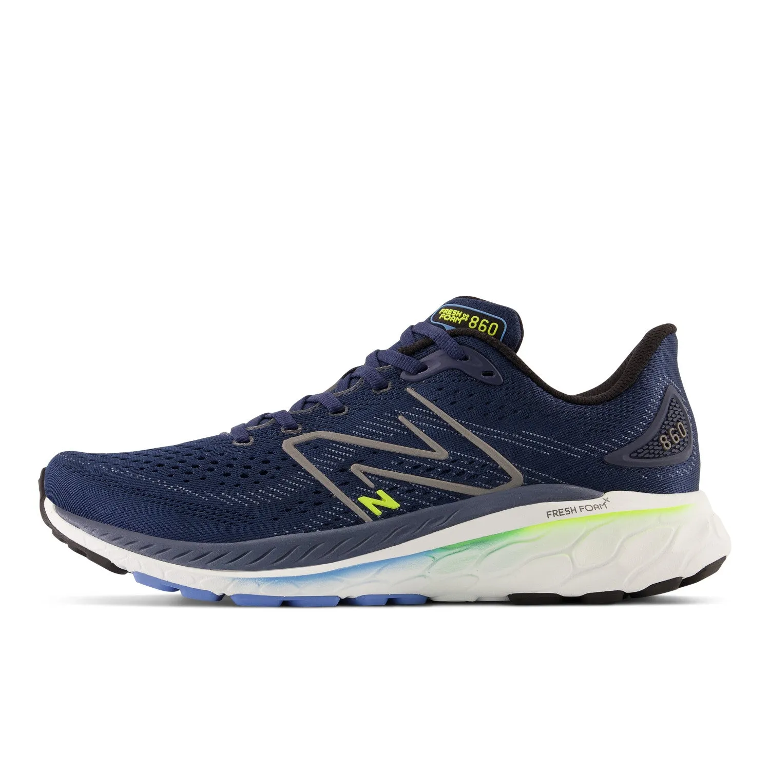 Men's New Balance Fresh Foam X 860v13 Color: Nb Navy with Dark Silver Metallic and Cosmic Pineapple