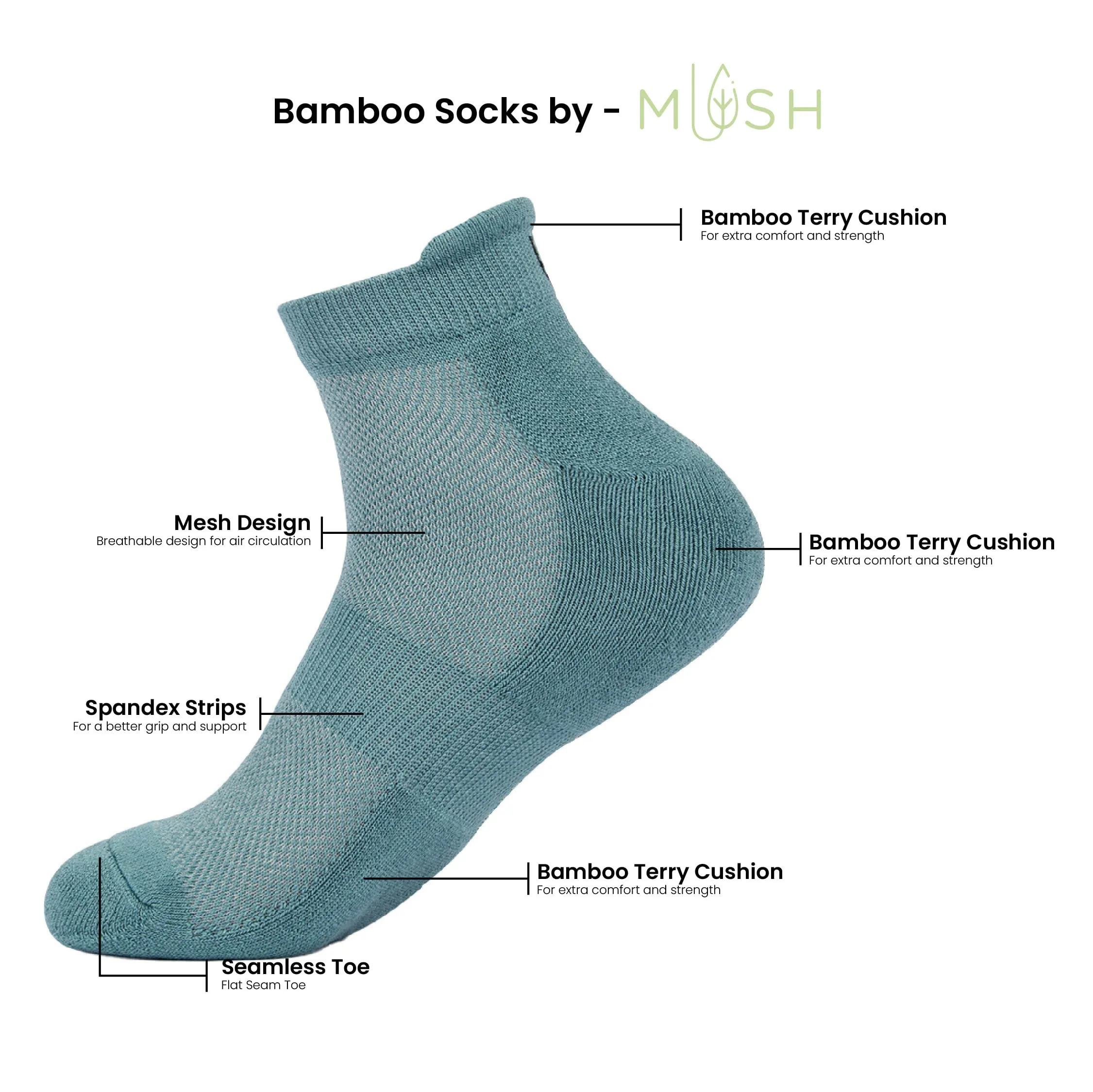 Mush Bamboo Performance Socks for Men || Sports & Casual Wear Ultra Soft, Anti Odor, Breathable Ankle Length Pack of 3 UK Size 6-10 Pack of 6