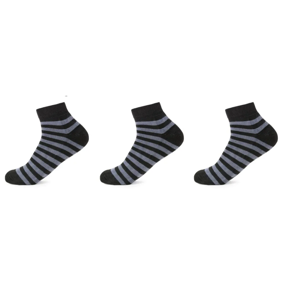 Mush Bamboo Socks for Men & Women - Ultra Soft, Breathable, Odor Control with Mesh Design Ankle socks for running, exercise & sports (Grey Stripes on Black, 3)