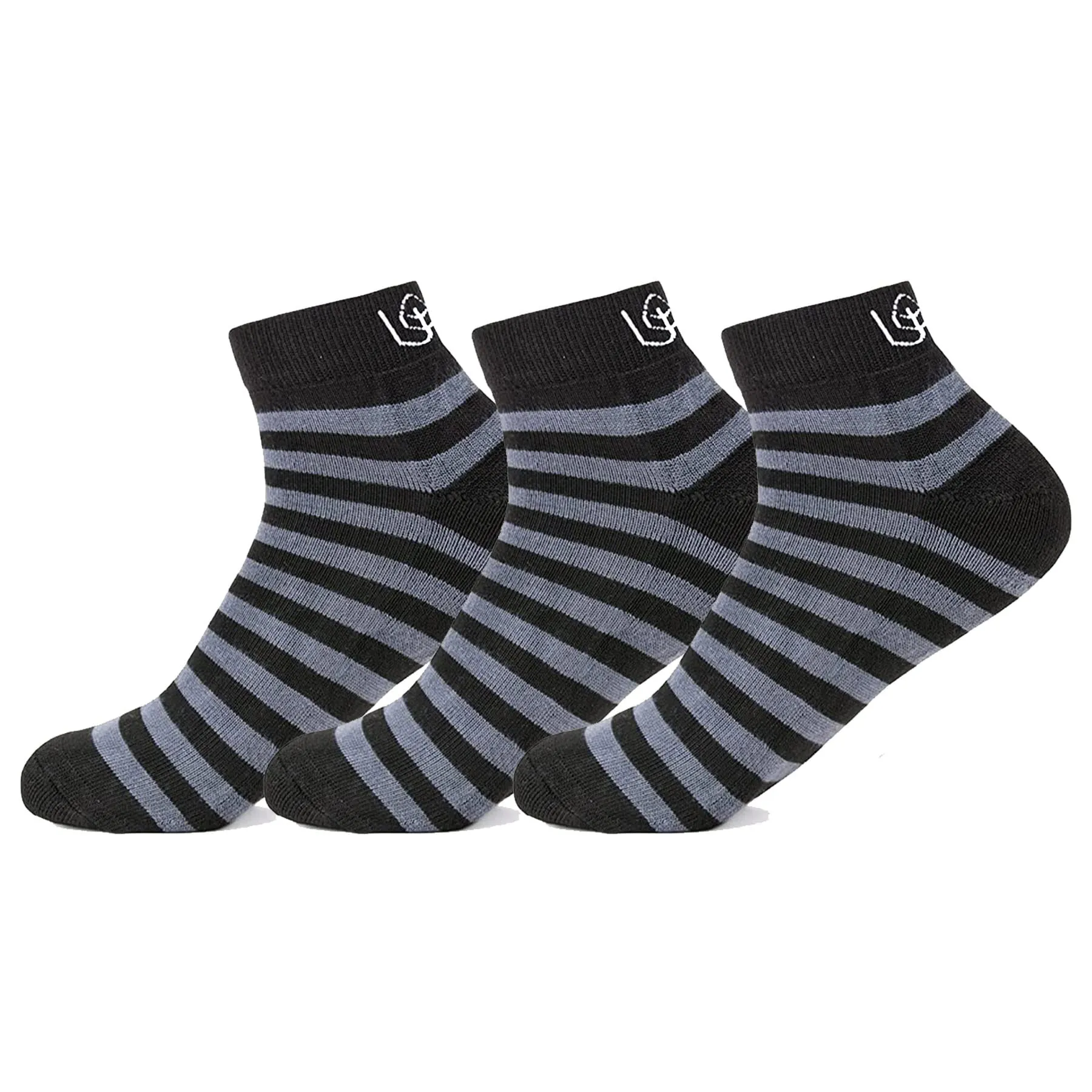 Mush Bamboo Socks for Men & Women - Ultra Soft, Breathable, Odor Control with Mesh Design Ankle socks for running, exercise & sports (Grey Stripes on Black, 3)