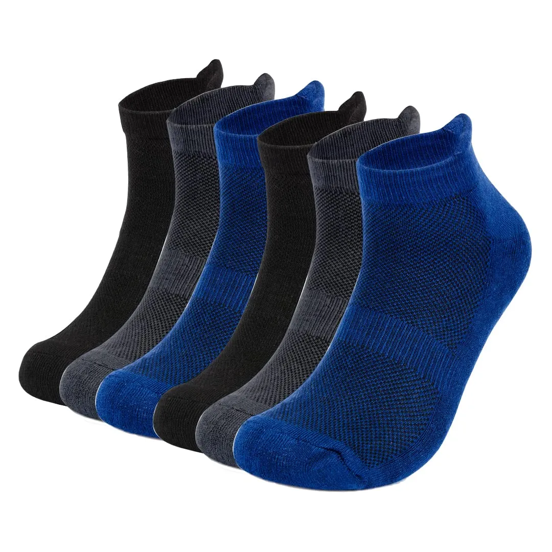 Mush Bamboo Socks for Sports & Casual Wear-Ultra Soft, Anti Odor, Breathable Mesh Design Low Cut Ankle Length (6 Black Navy Dark Grey) UK Size 6-10