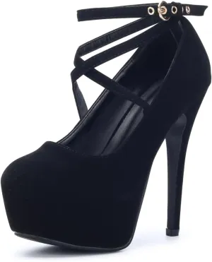 "Chic OCHENTA Women's Closed Toe High Heels - Stylish Ankle Strap Platform Pumps for Any Party!"