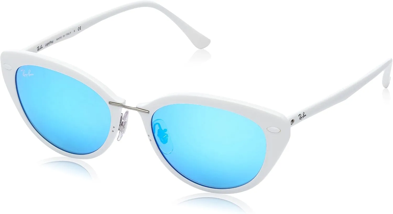 Ray-Ban INJECTED WOMAN SUNGLASS - SHINY WHITE Frame GREEN MIRROR BLUE Lenses 52mm Non-Polarized