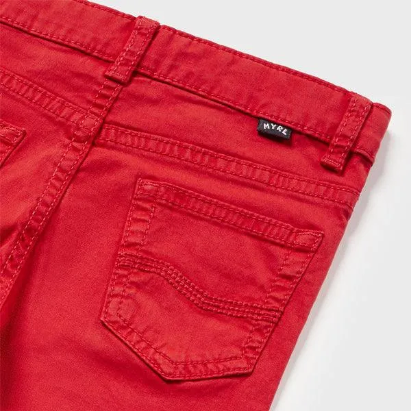 RED BASIC TWILL TROUSERS FOR BABY BOYS