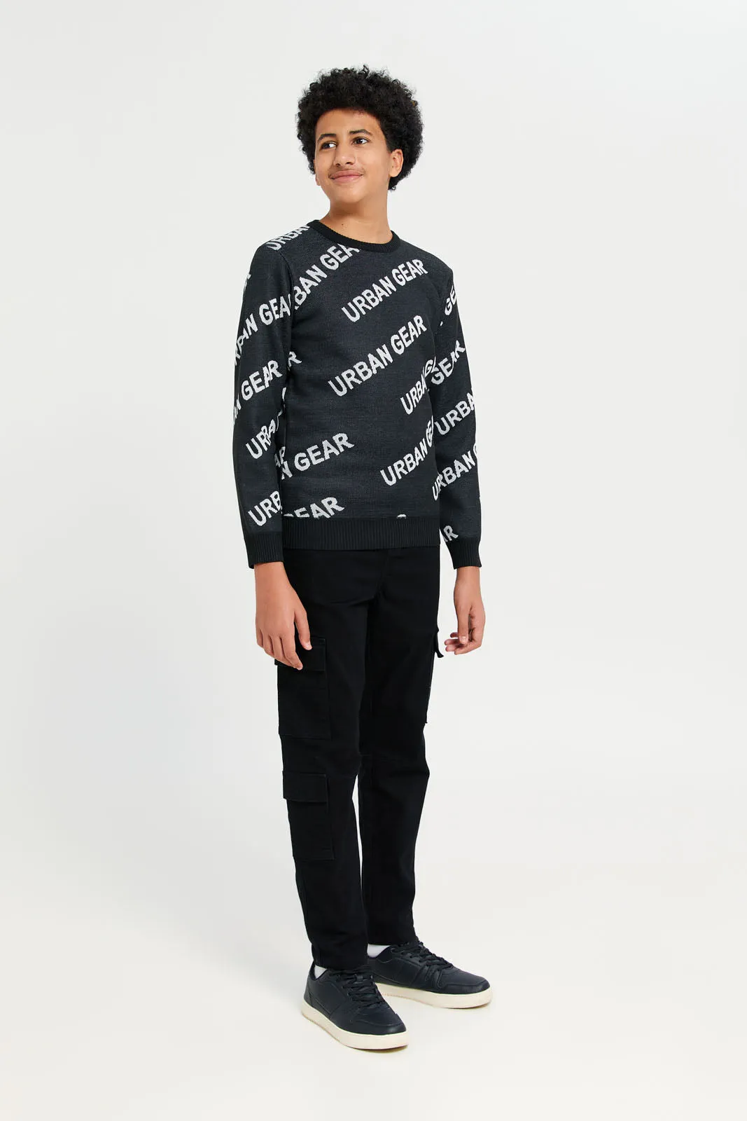 Senior Boys Black Knitted Pullover