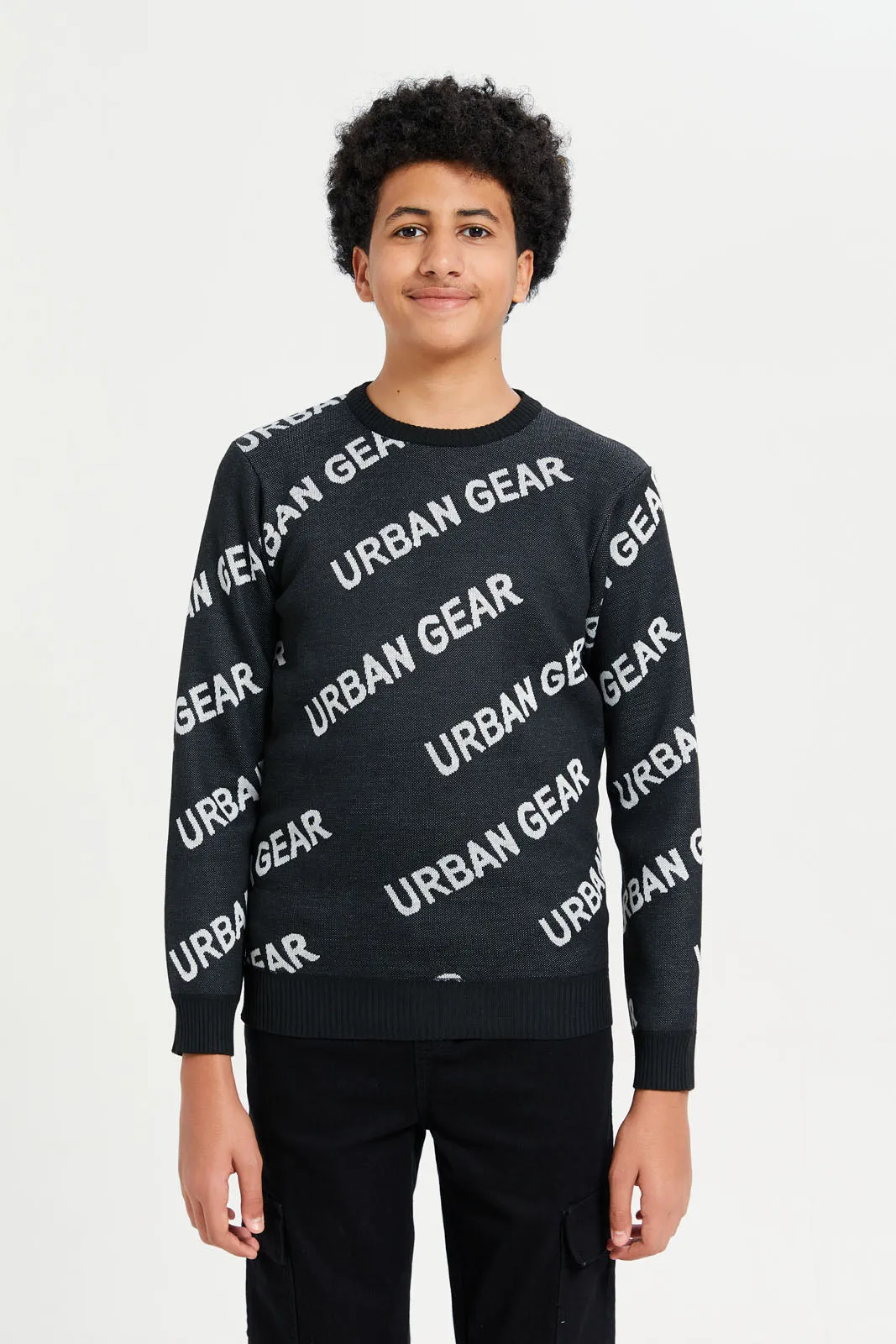 Senior Boys Black Knitted Pullover