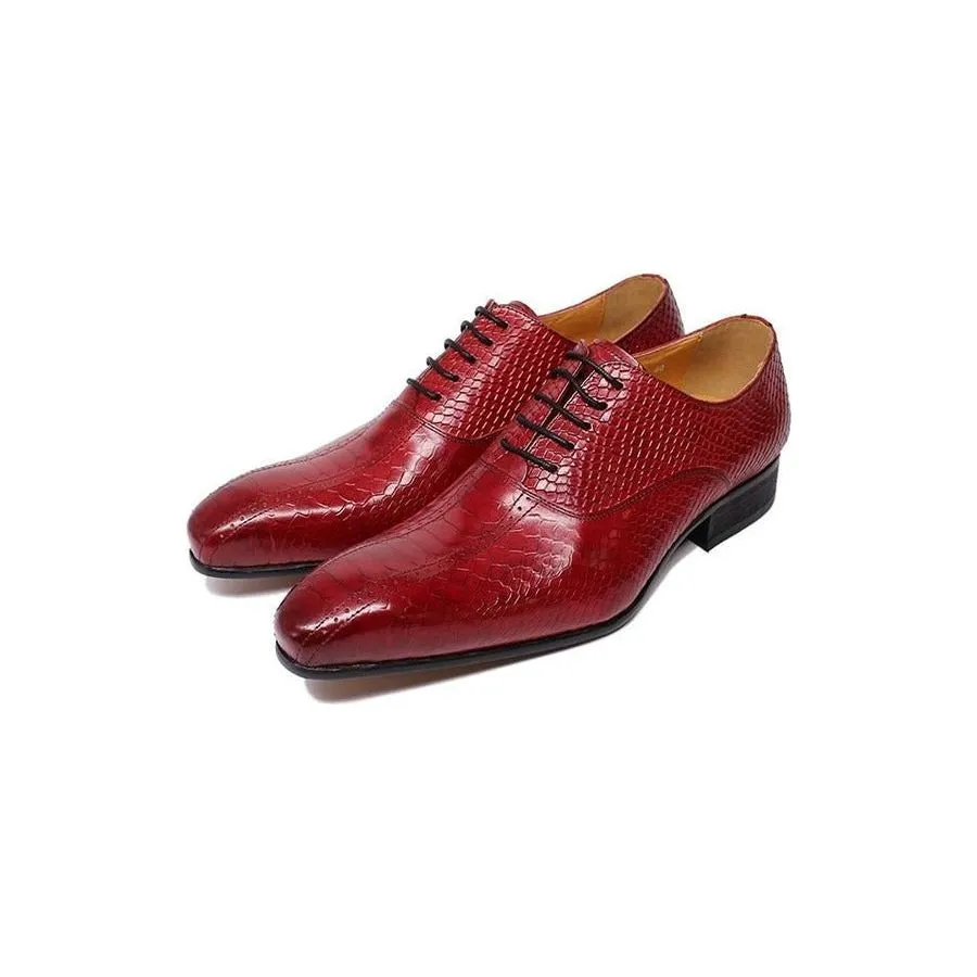 Snakeskin Elegance: Handmade Pointed Toe Oxford Dress Shoes