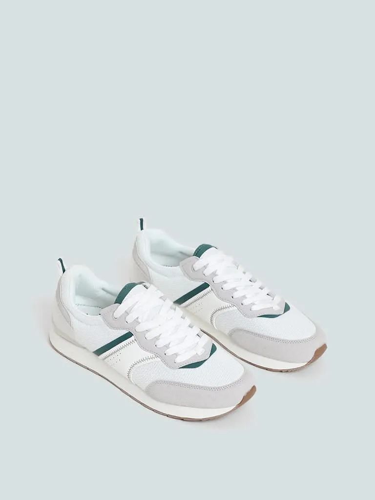 SOLEPLAY White & Green Lace-up Color Jogger Shoes