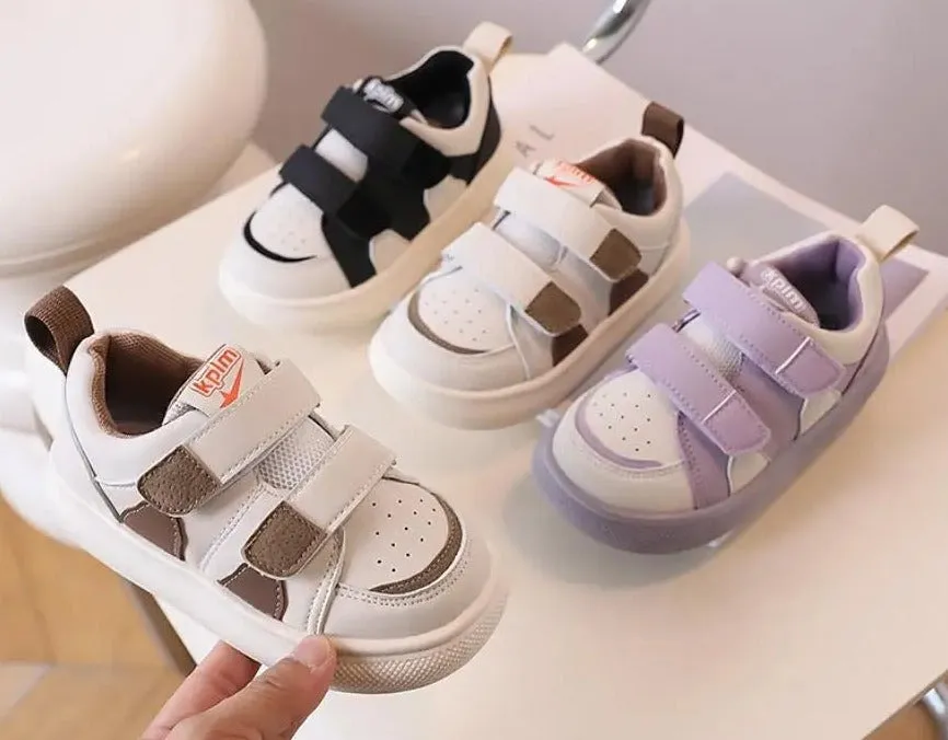 SOLID DOUBLE VELCRO CLOSURE SNEAKERS - PURPLE