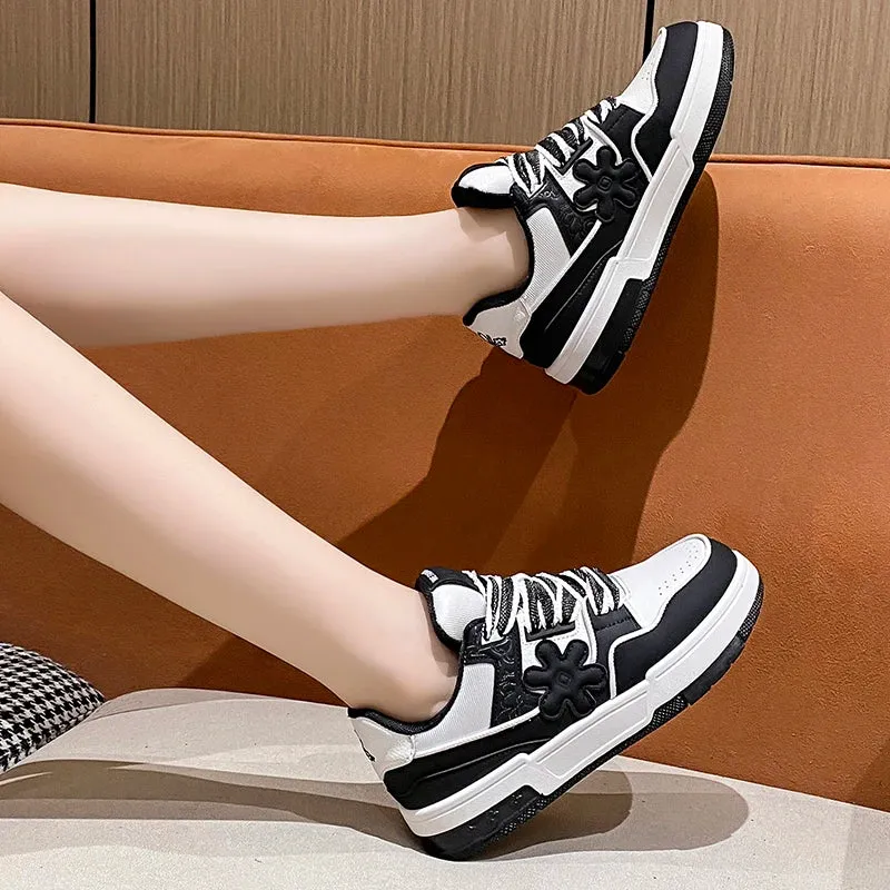 TAVIMART  -  Women Brand Small White Shoes Leather Lightweight Thick Bottom Shock Absorbing Casual Trendy All-match Sports Shoes Skate