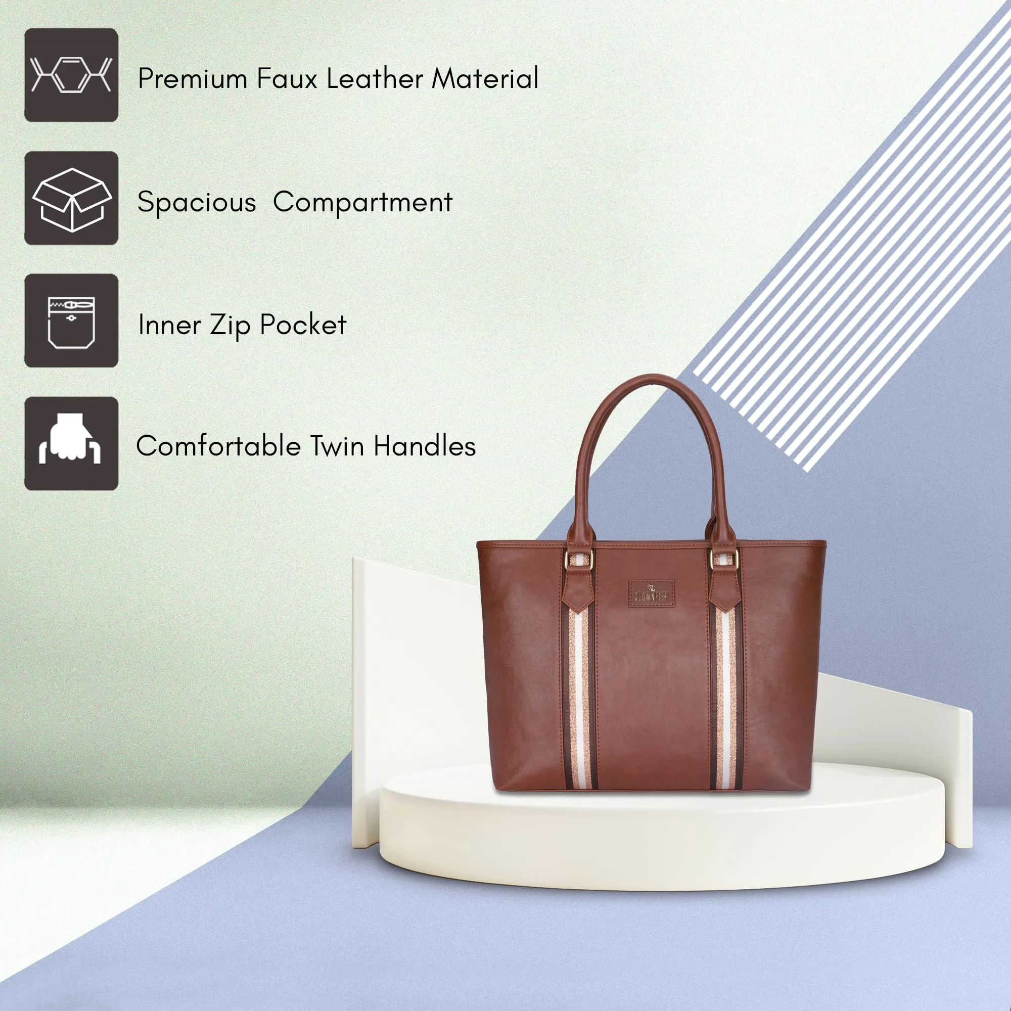 THE CLOWNFISH Sophitech Series Faux Leather 14 inch Laptop Handbag For Women Office Bag Hand Messenger Bag Tote Ladies Shoulder Bag For Women College Going Girls (Light Brown)