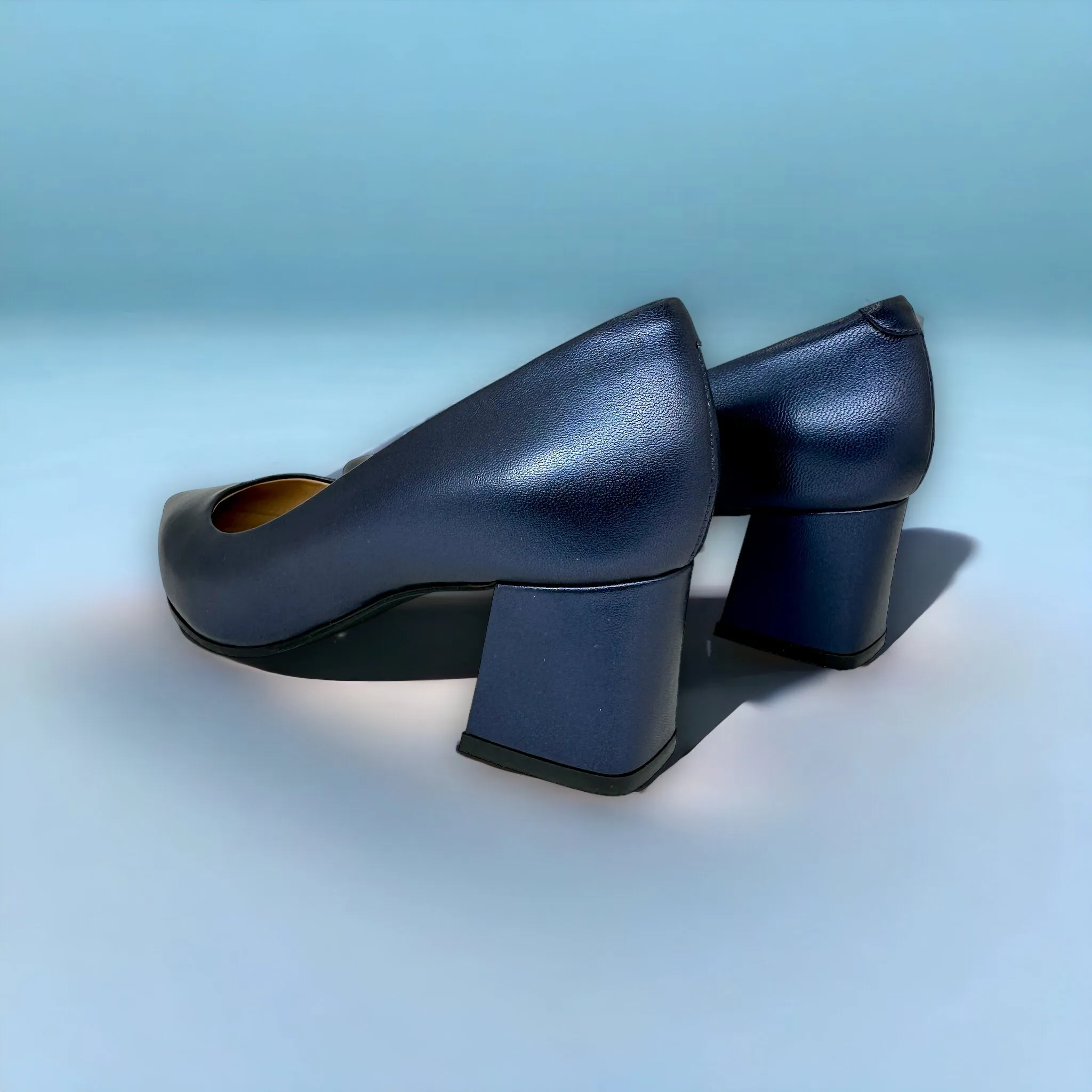 The Lexie Navy Blue Leather Bloch Heel Pump Shoe Final Sale!