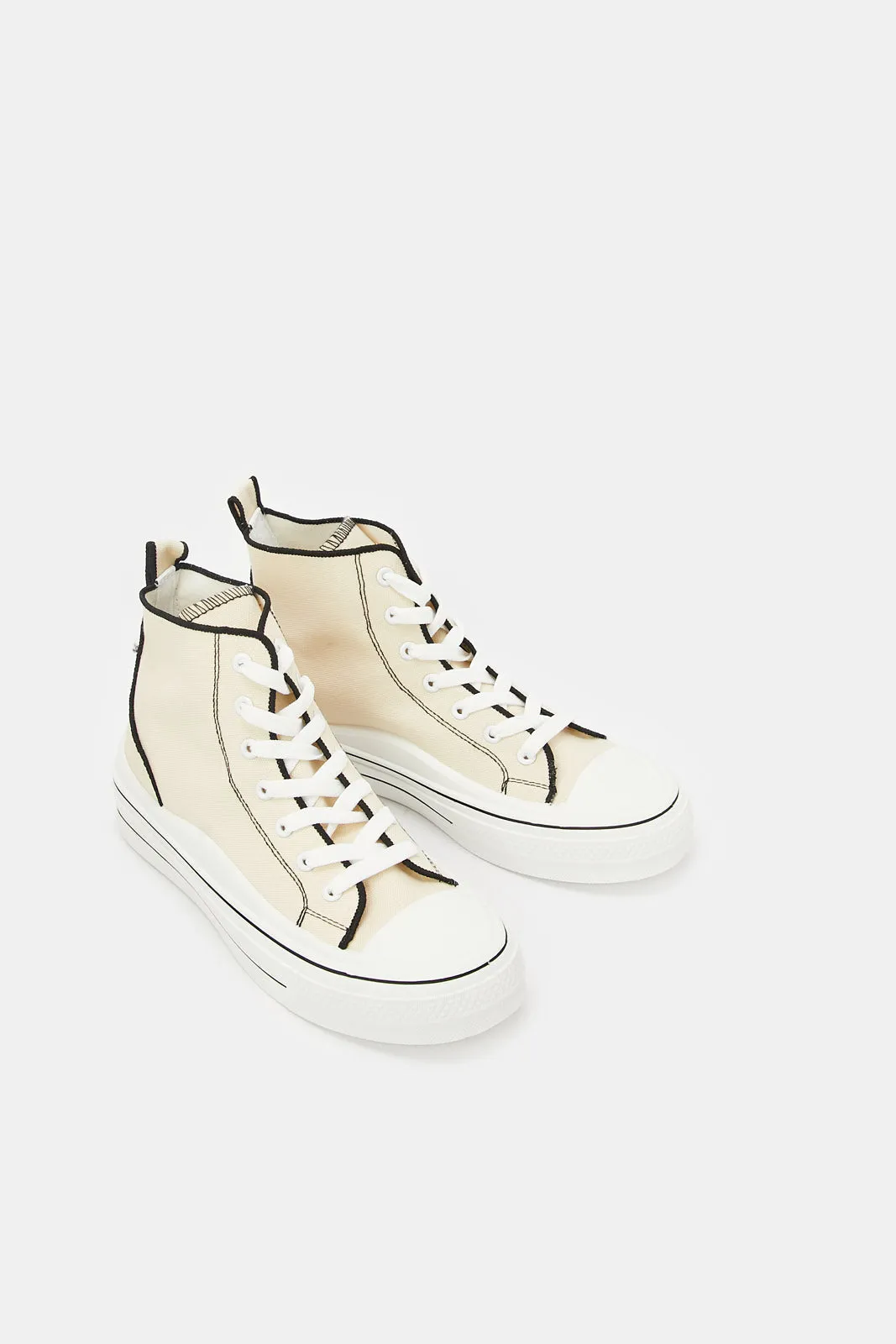 Women Beige Canvas High-top