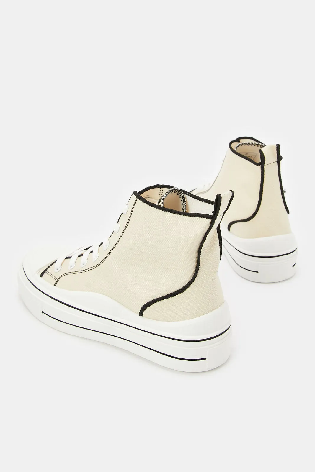 Women Beige Canvas High-top