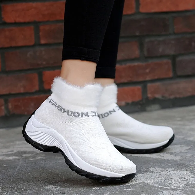 Women's winter thermal villi fashion high top sneakers cl