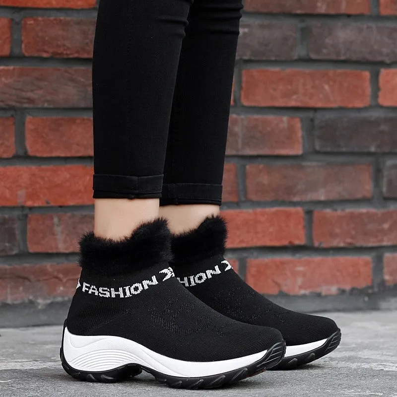 Women's winter thermal villi fashion high top sneakers cl