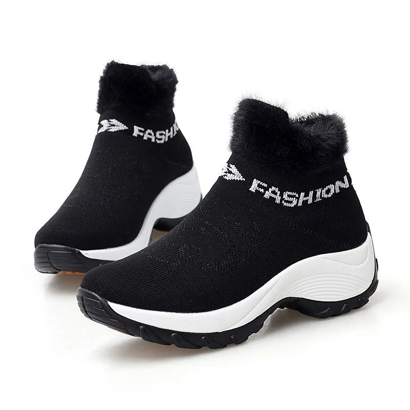 Women's winter thermal villi fashion high top sneakers cl