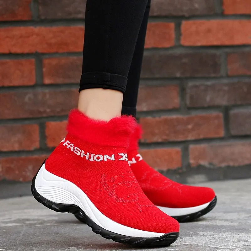 Women's winter thermal villi fashion high top sneakers cl