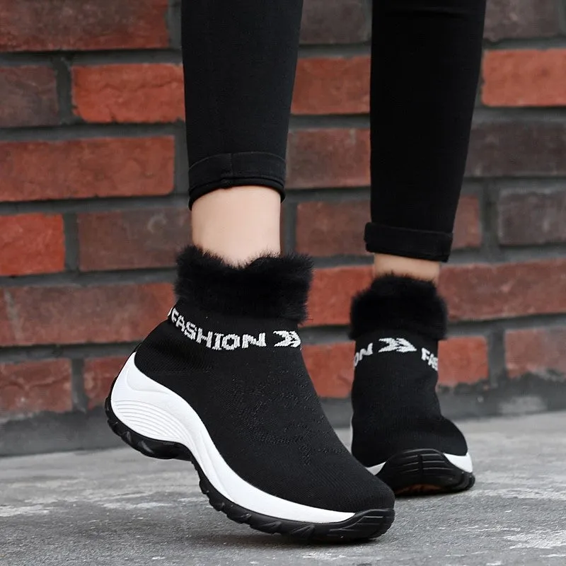 Women's winter thermal villi fashion high top sneakers cl