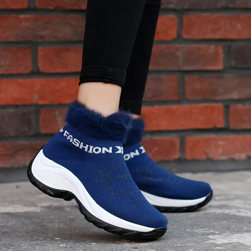 Women's winter thermal villi fashion high top sneakers cl